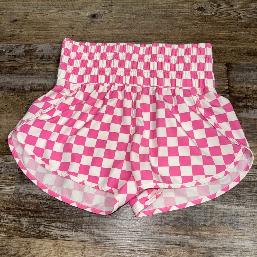 Vanilla Star Pink Checkered Athletic Dolphin Shorts Medium Barbiecore